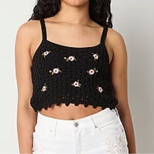 NWT black crocheted AJC lined crop top S
